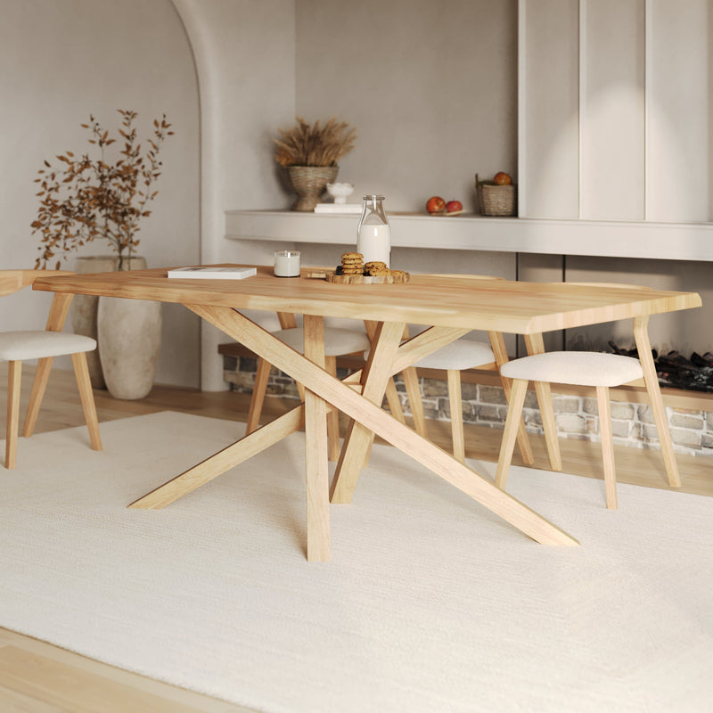Table Robin rectangulaire en bois d'hévéa massif clair 8 personnes
