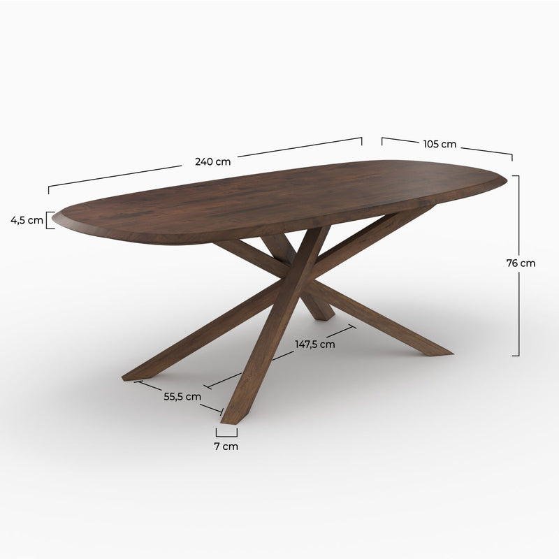 Table Aladin rectangulaire en bois d'hévéa massif foncé 10 personnes