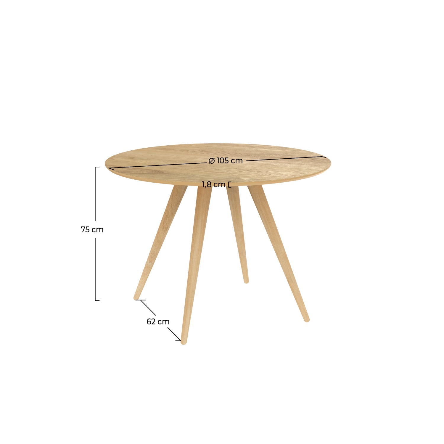 Liwa - Mesa redonda para 4 personas en madera clara natural