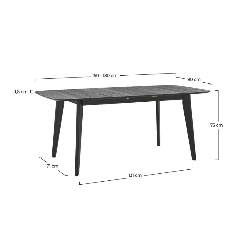 Table rectangulaire Oman 4/6 personnes extensible en bois noir 150/180 cm