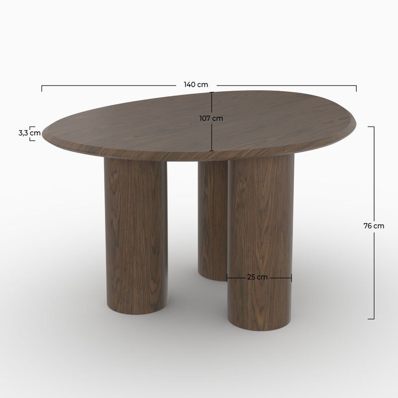 Table organique Aya en placage noyer, 6 personnes