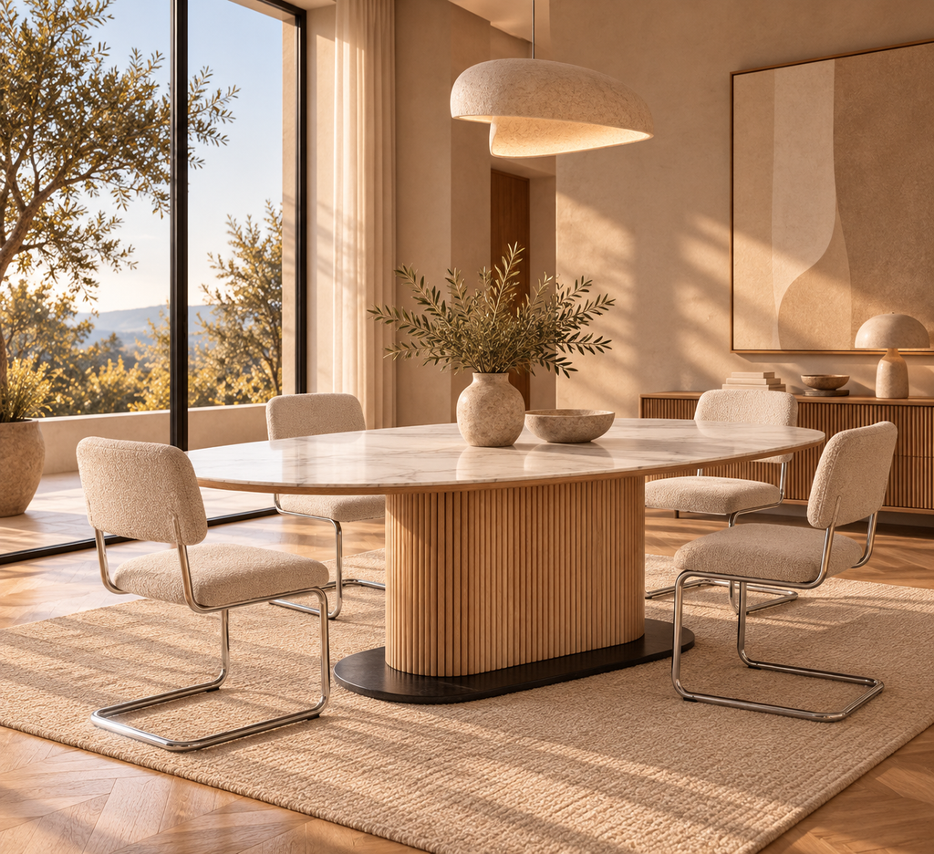 Nori – Ovaler Tisch 180 cm – Marmor-Optik