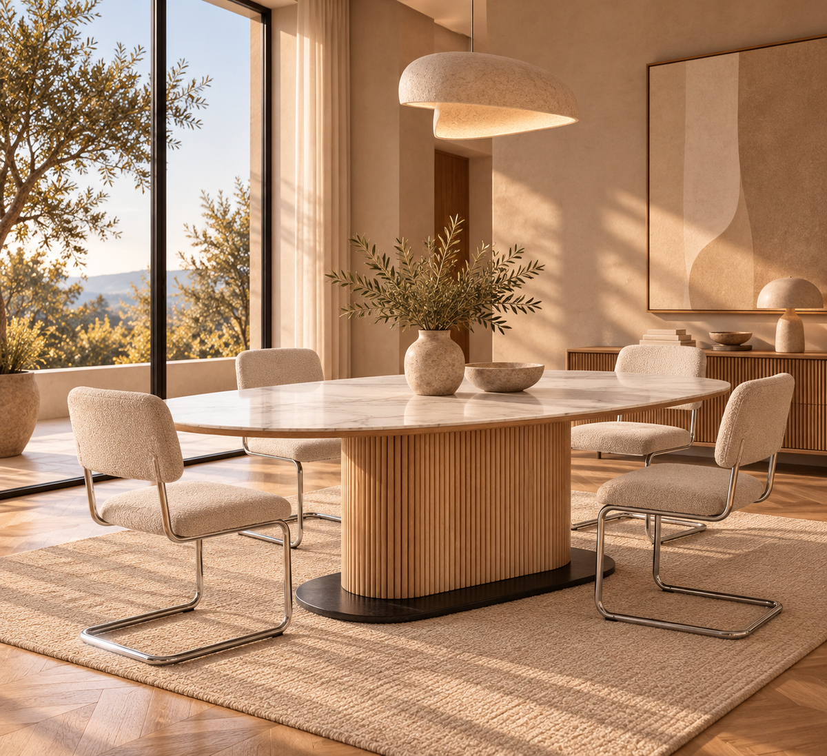 Nori – Ovaler Tisch 180 cm – Marmor-Optik