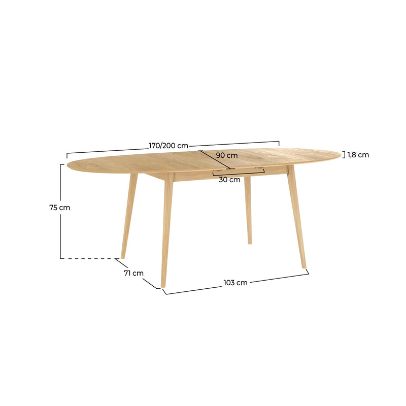 Table ovale Eddy 6/8 personnes extensible en bois clair 170/200 cm