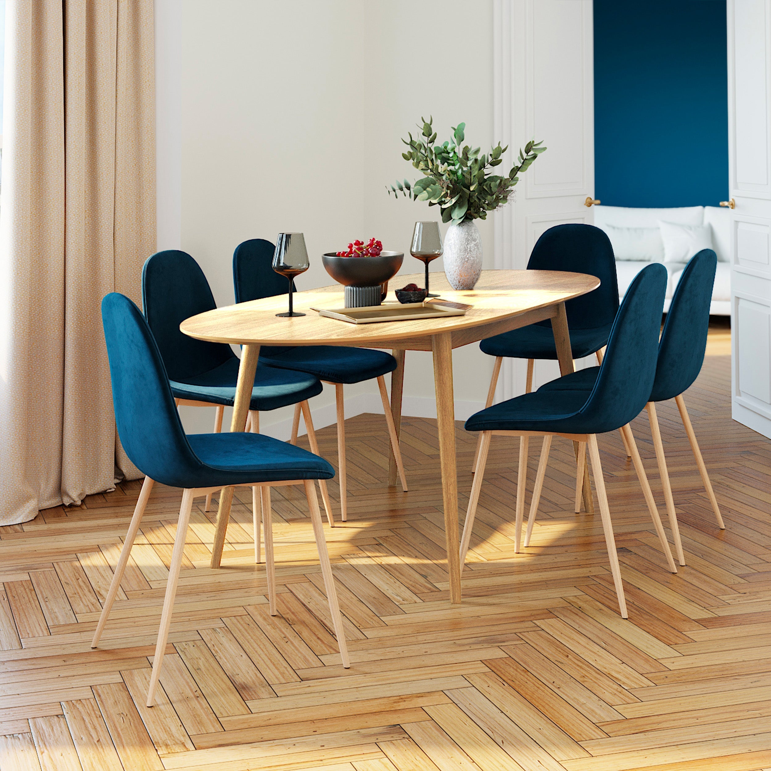 Eddy - Table Ovale 6/8 Personnes Extensible En Bois Clair