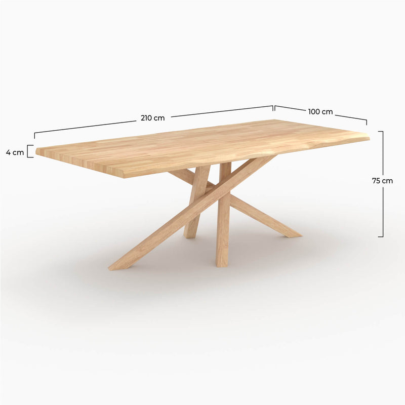 Table Robin rectangulaire en bois d'hévéa massif clair 8 personnes