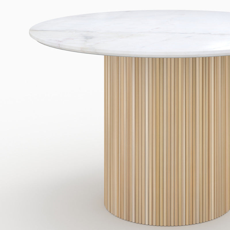 Table ronde 4 personnes Agathe en marbre blanc et bois de manguier