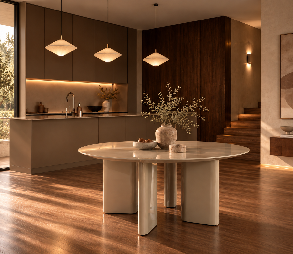 Aria - Round Table 120 cm - Lacquered - Taupe