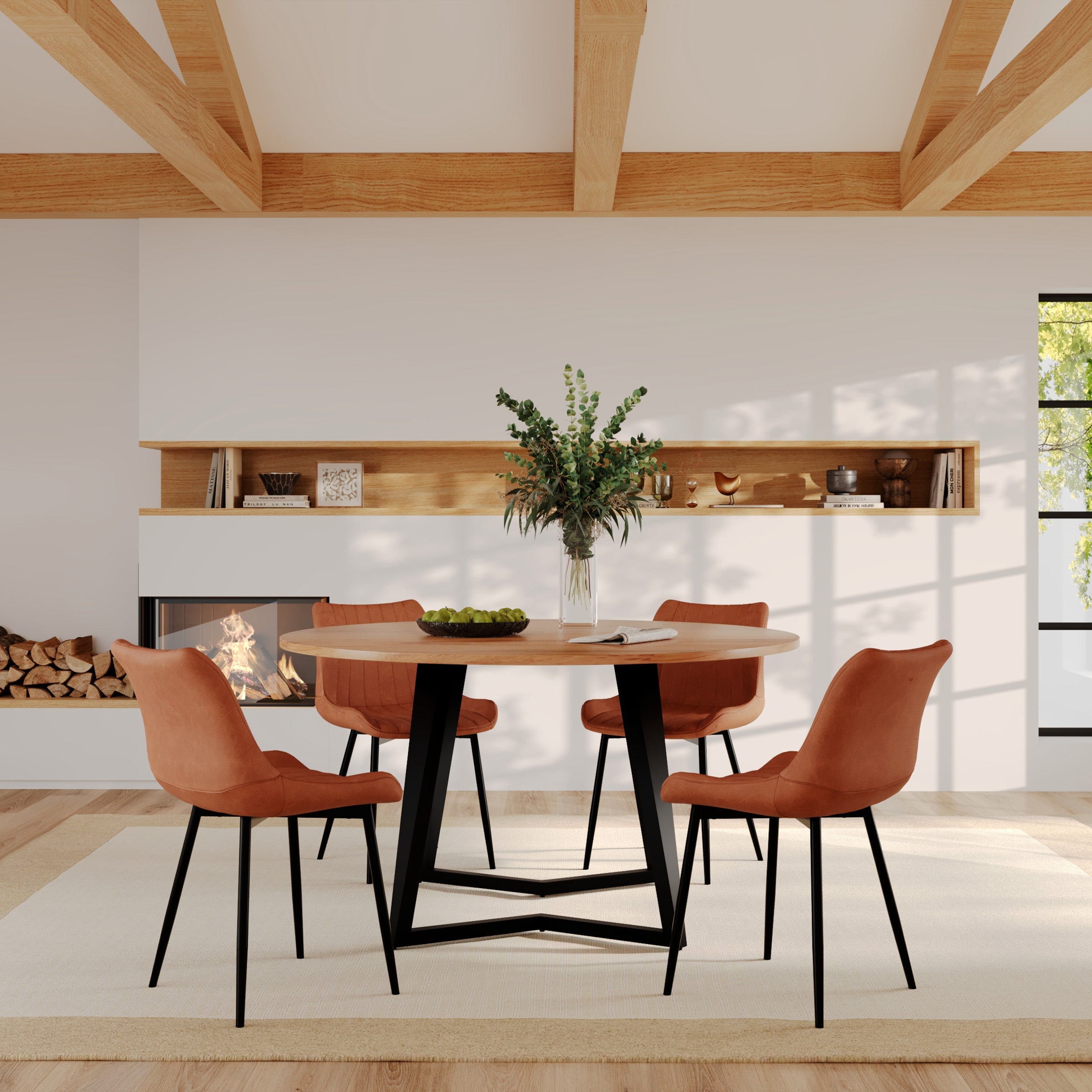 Moorea - Table Ronde 6 Personnes En Bois D'Acacia Et Métal