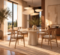 Riva - Round dining table 120 cm - Tempered glass - Beige