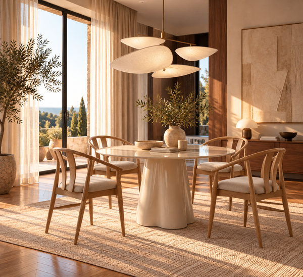 Riva - Round dining table 120 cm - Tempered glass - Beige