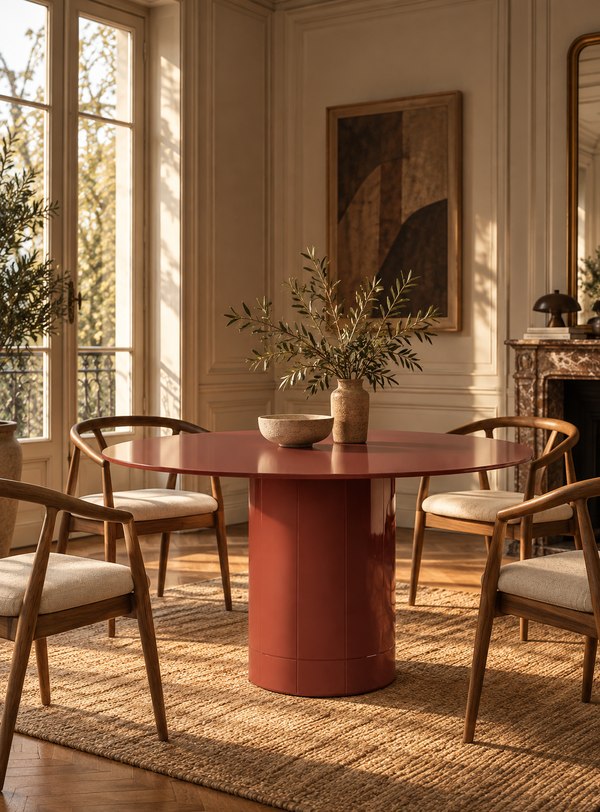 Olmo - Round table 120 cm - Tempered glass - Burgundy
