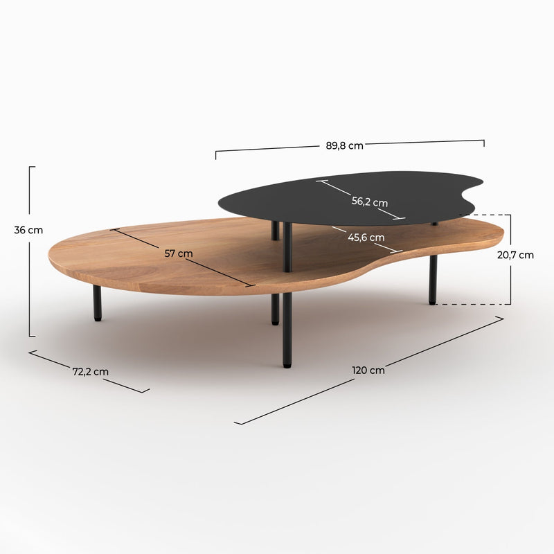 Tables gigognes Moji en bois et metal noir (lot de 2)