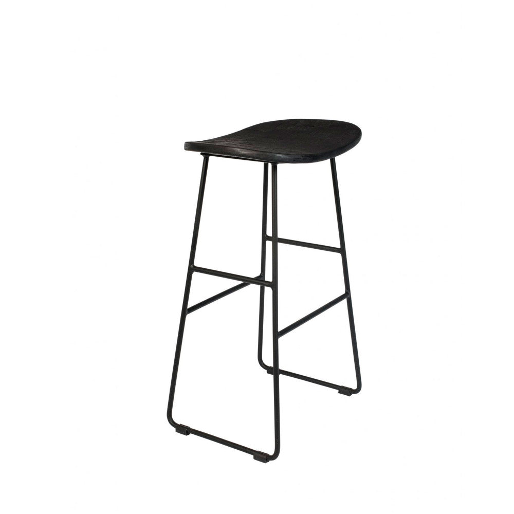 Tangle - Tabouret De Bar - Teck Recyclé Et Métal - Noir
