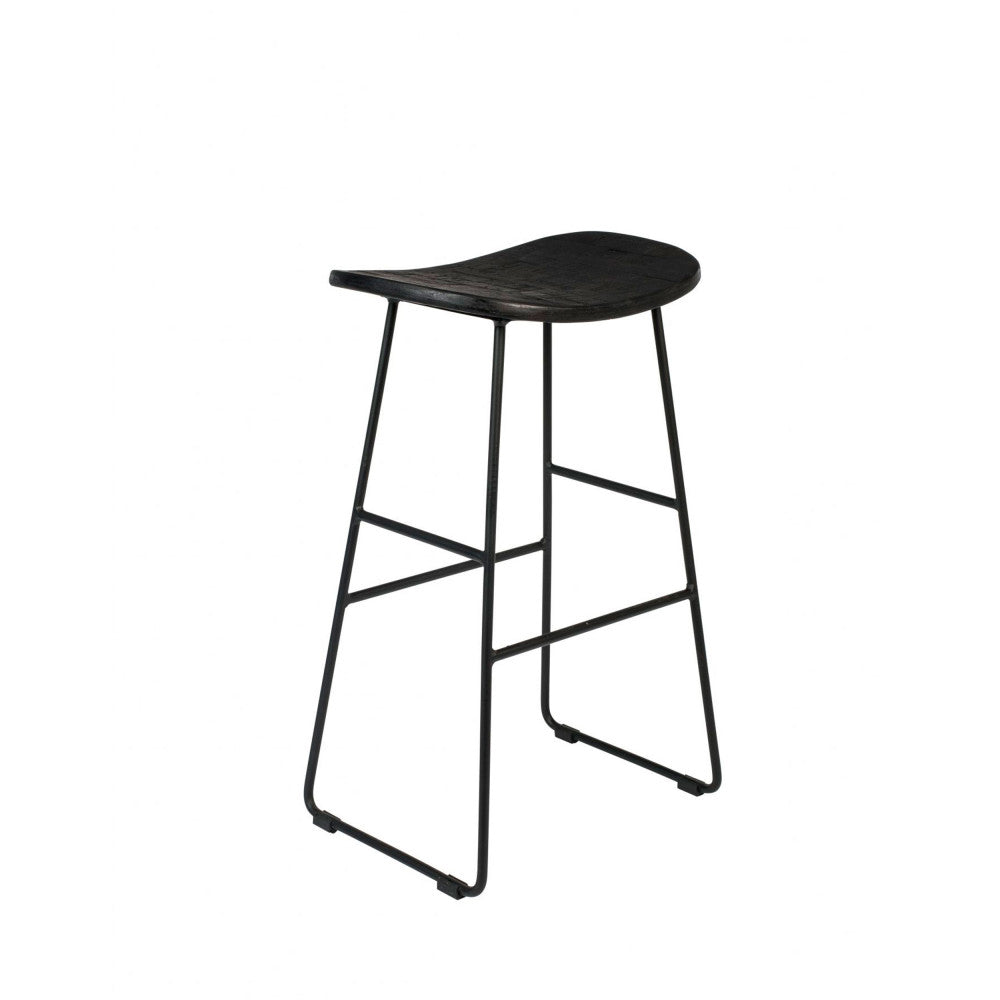 Tangle - Tabouret De Bar - Teck Recyclé Et Métal - Noir