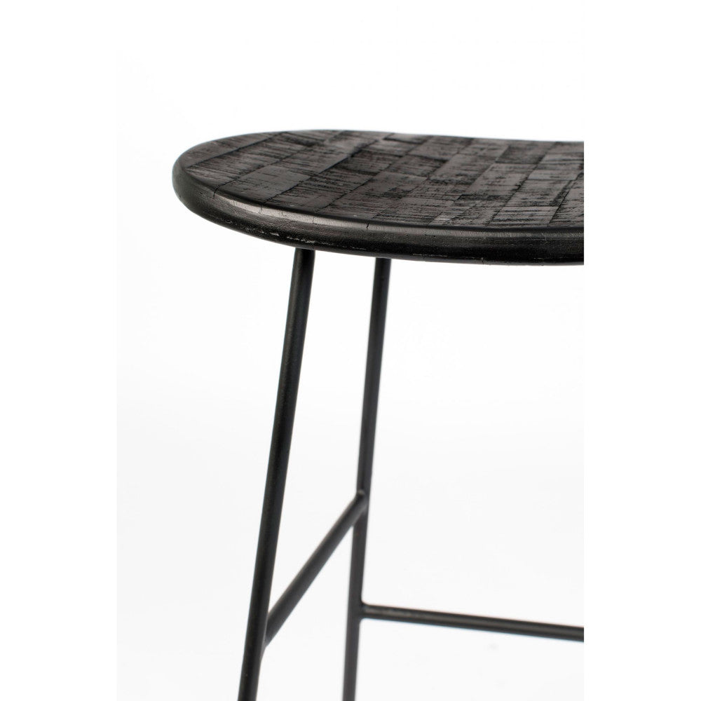 Tangle - Tabouret De Bar - Teck Recyclé Et Métal - Noir