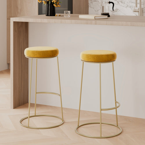 Lot De 2 Tabourets De Bar Kendal - Velour Jaune