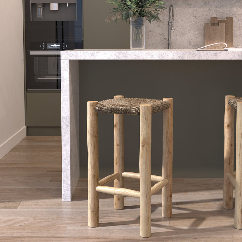 Tabouret de bar mi-hauteur Jovan en teck 65 cm