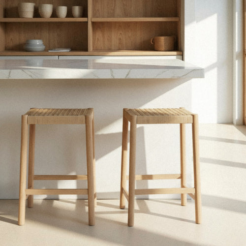 Paolo - Tabouret De Bar En Corde Tressée Et Bois - Bois clair