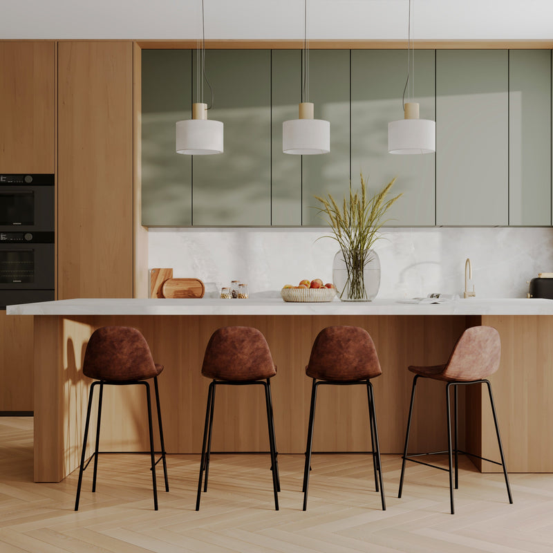 tabouret de bar cuir sunthetique marron pieds noirs 65 cm henrik