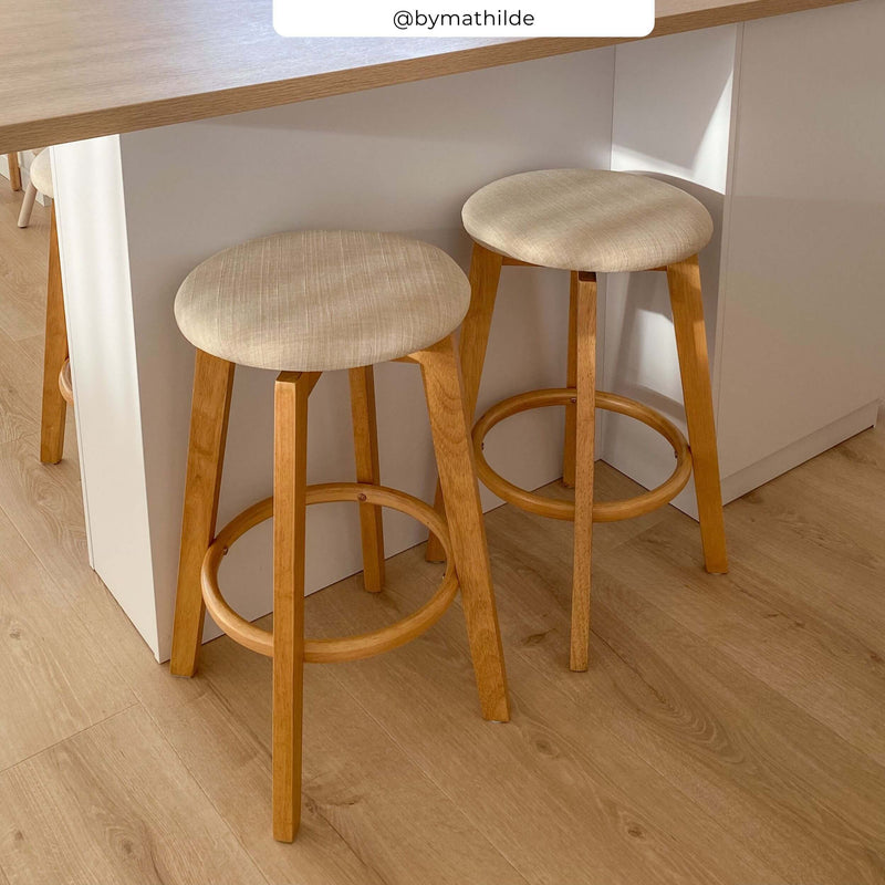 Tabouret de bar Vahina beige et bois clair 66 cm (lot de 2)