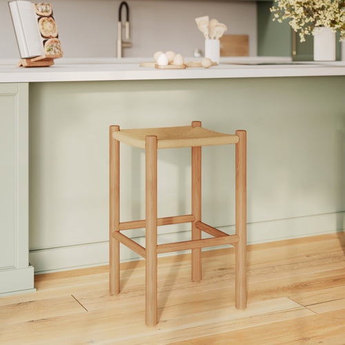 tabouret de bar en bois de teck et rotin 65 cm kaia