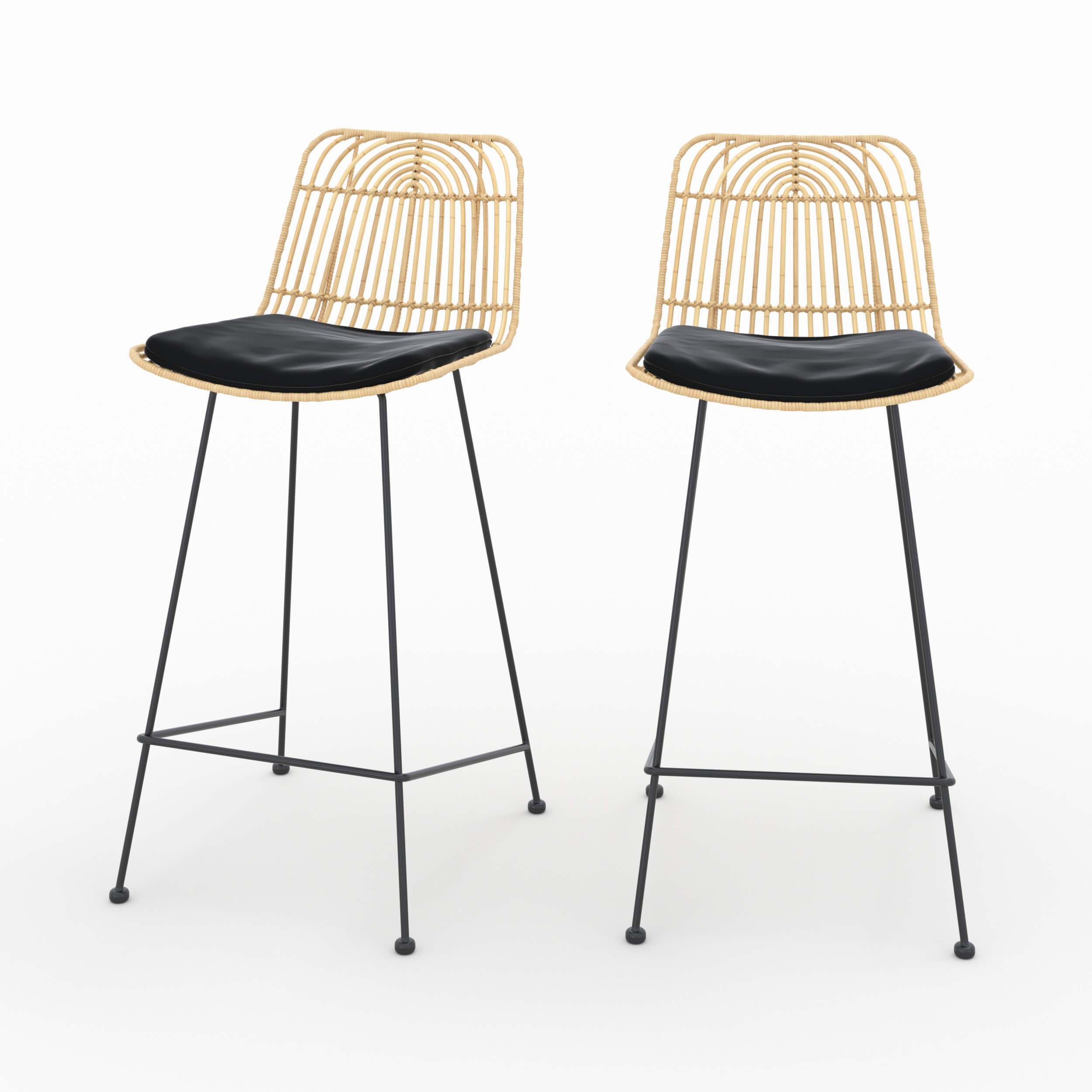 Goa - Set of 2 Rattan and Black Central Island Chairs