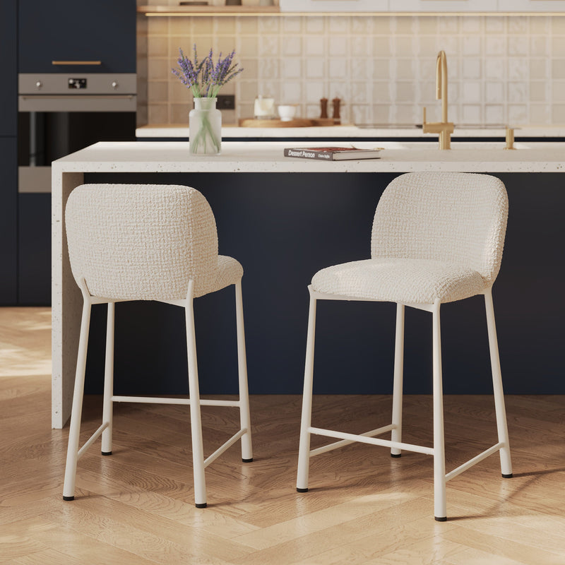 Lot de 2 chaises Bento pour ilot central 65,5 cm en tissu texturé écru chiné