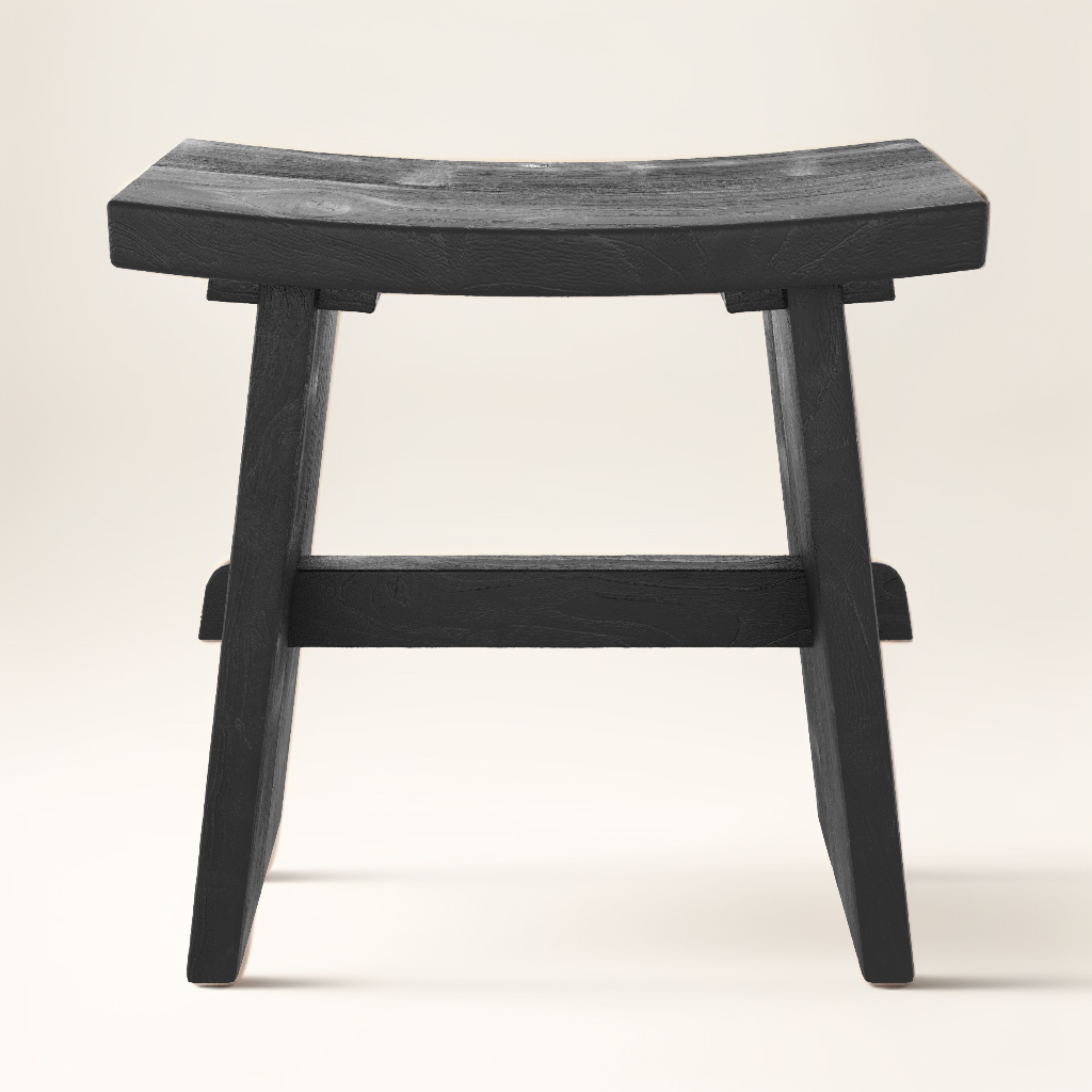 Eka - Taburete de madera de teca reciclada pintada en negro