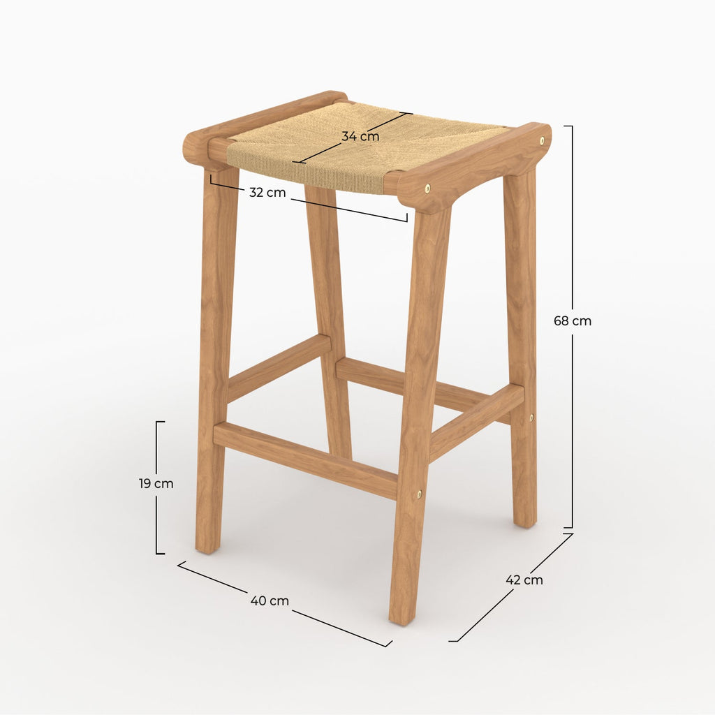 Kuna - Stool For Central Island In Teak And Rattan