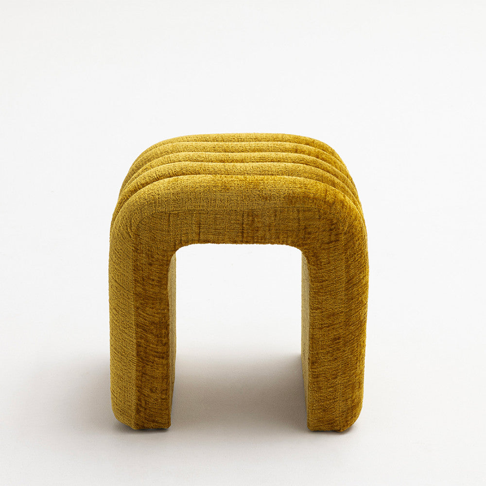 Mui - Tabouret Rembourré - Tissu Chenille - Jaune Moutarde