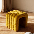 Mui - Tabouret Rembourré - Tissu Chenille - Jaune Moutarde
