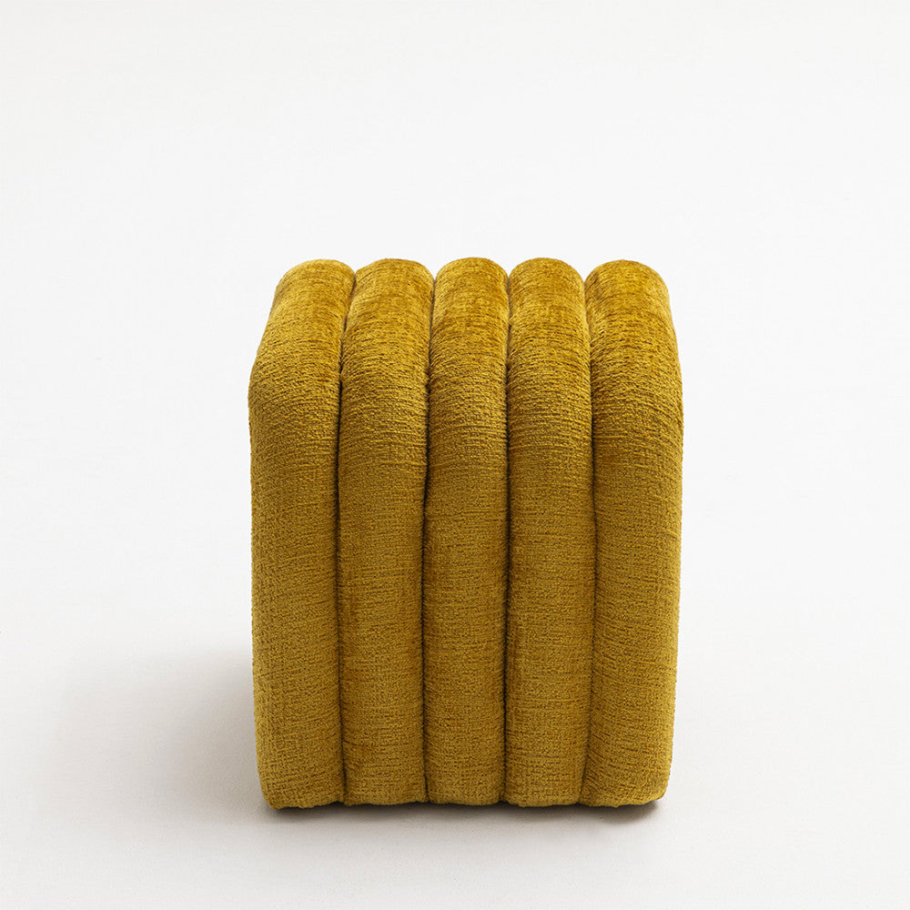Mui - Tabouret Rembourré - Tissu Chenille - Jaune Moutarde