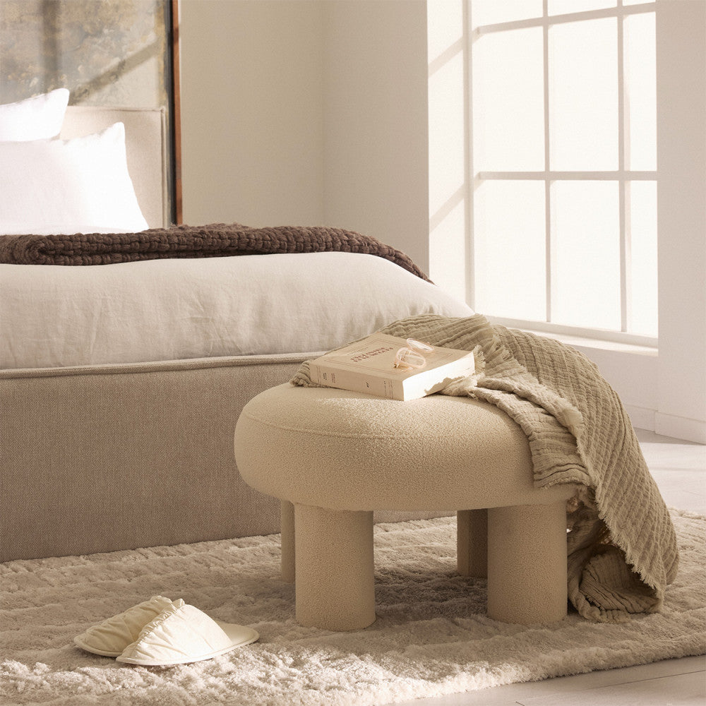 Bloomi - Taburete redondo XL - Tejido bouclé - Crema