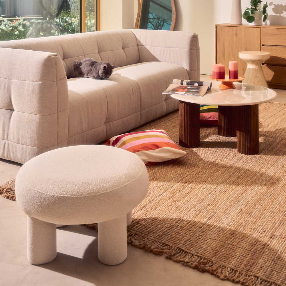 Bloomi - Taburete redondo XL - Tejido bouclé - Crema