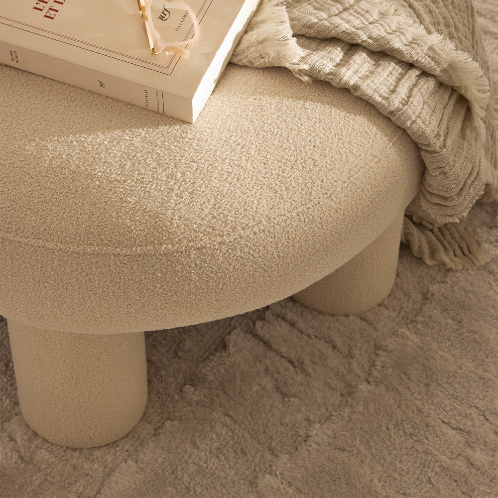 Bloomi - Taburete redondo XL - Tejido bouclé - Crema