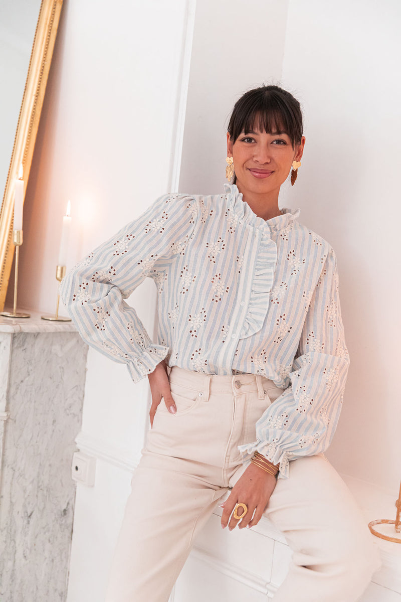TAHIA Bleue - Chemise Brodée