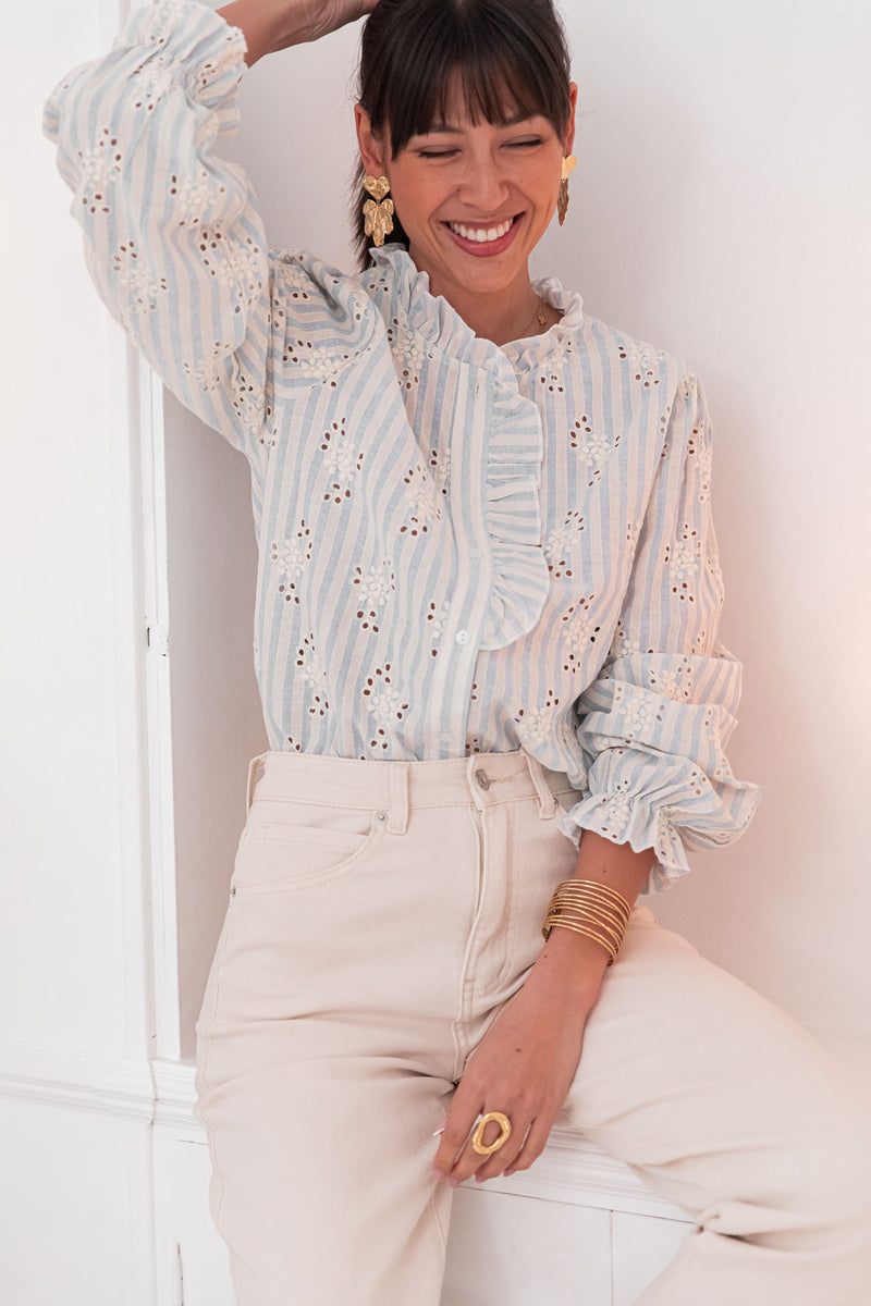 TAHIA Bleue - Chemise Brodée