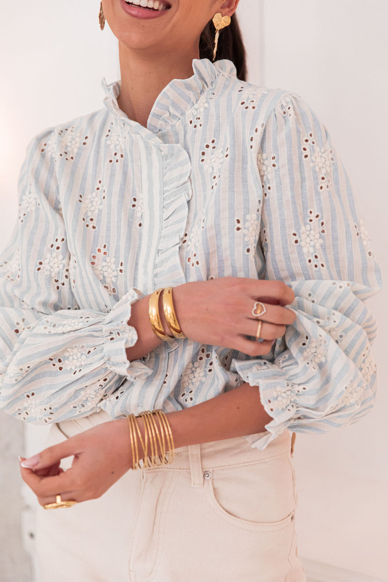 TAHIA Bleue - Chemise Brodée