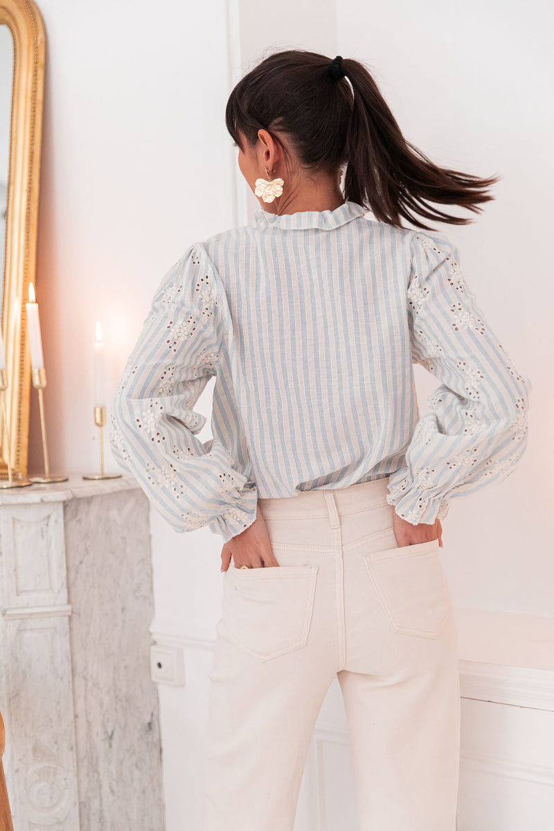 TAHIA Bleue - Chemise Brodée
