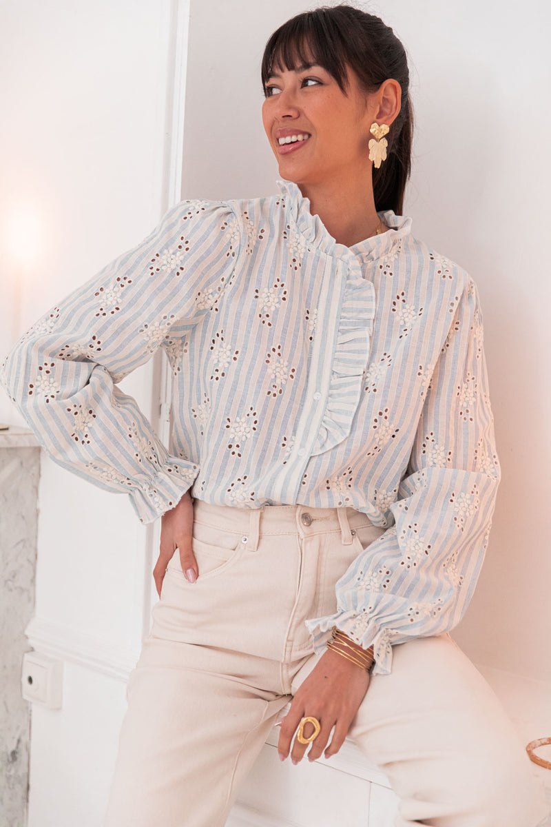 TAHIA Bleue - Chemise Brodée