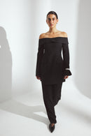 Robe Courte Ajustée À Épaules Dénudées Noir