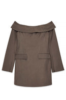 Robe Courte Ajustée À Épaules Dénudées Marron