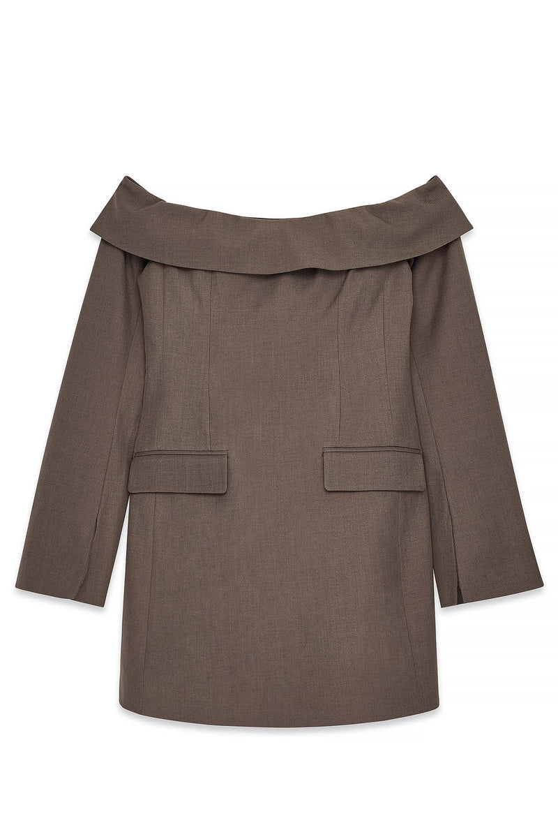Robe Courte Ajustée À Épaules Dénudées Marron