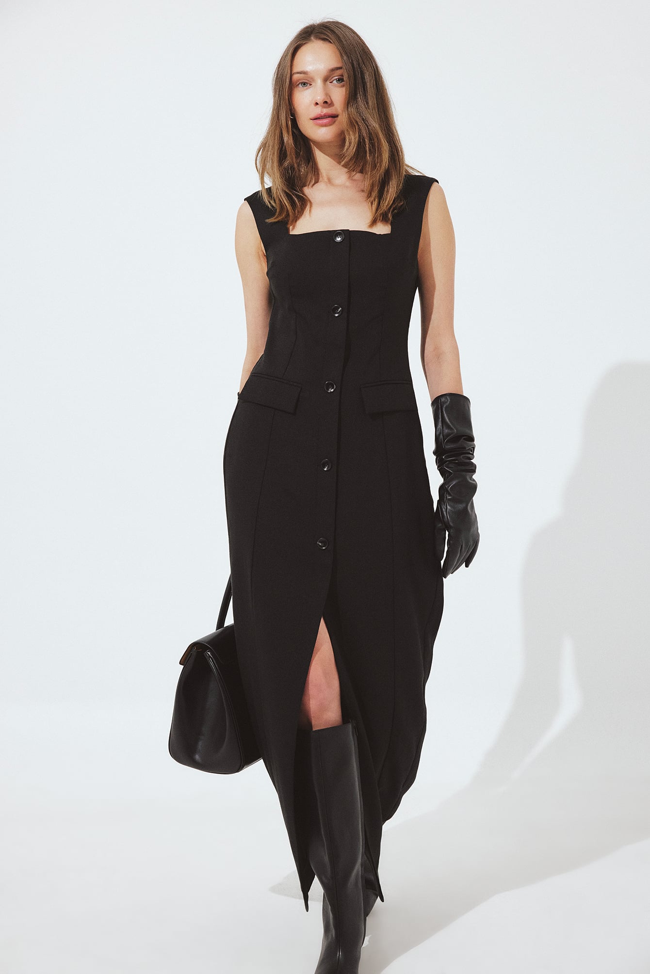 Tailored Square Neck Maxi Dress Noir
