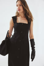 Tailored Square Neck Maxi Dress Noir