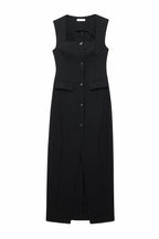 Tailored Square Neck Maxi Dress Noir