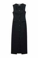 Tailored Square Neck Maxi Dress Noir