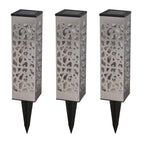 Set of 3 solar beacons to stick or place in warm white LED shadow ORGANIC INOX H31cm - REDDECO.com