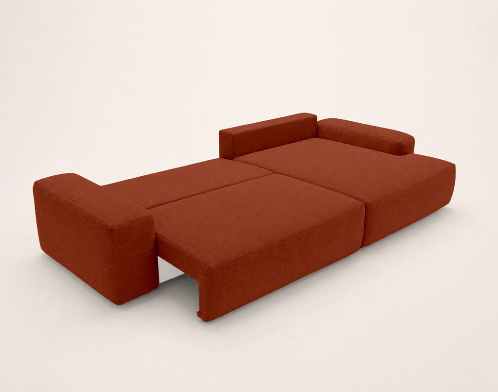 Tama - Sofá Rinconero 4 Plazas Convertible Con Arcón - Tejido - Terracota